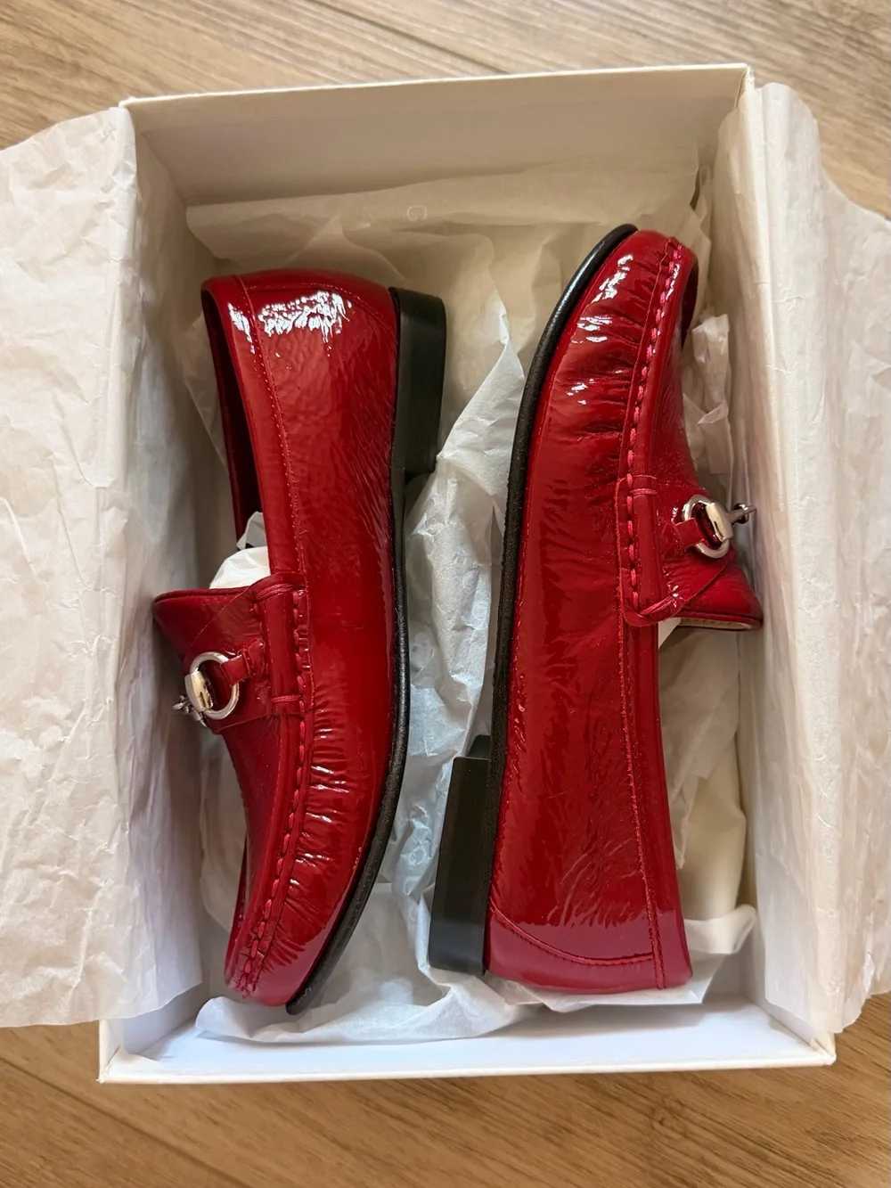 Gucci Red Patent Leather Horsebit Loafers for Kids